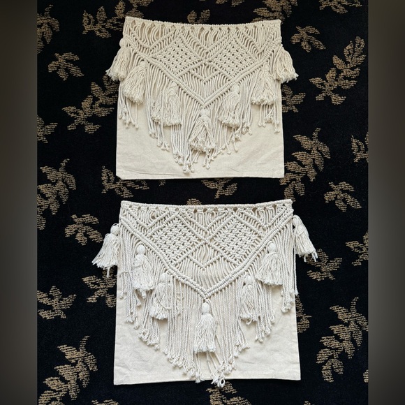 boho macrame pillow cases, set of 2. Zipper closure 18” x 18” - Picture 1 of 7